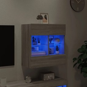 Mobile tv a parete con luci led grigio sonoma 58,5x30x60,5 cm