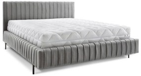 Letto matrimoniale imbottito grigio con contenitore e rete inclusi 160x200 cm Plissa – ELTAP