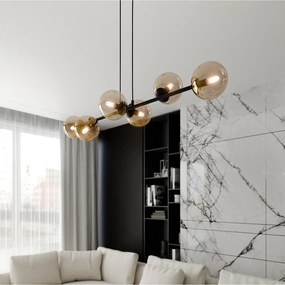 Lampadario Contemporaneo 6 Luci Durga In Acciaio Nero E Sfere In Vetro Ambra