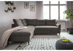 Divano letto angolare in velluto grigio scuro L, angolo sinistro Stylish Stan - Miuform
