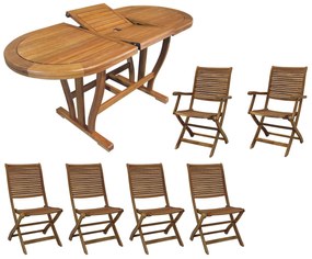 TURRIS - set tavolo in alluminio e teak cm 180/240 x 100 x 74 h con 4 sedie e 2 poltrone Mulier