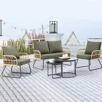 Set 5 Pezzi Arredo da Giardino in Polyrattan Tavolo Divanetto e Sedie da Esterno