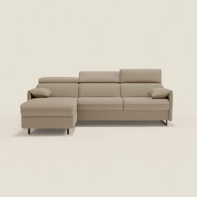 Violetta Divano Letto Angolare con Penisola contenitore, Poggiatesta e Materasso Alto H18 in tessuto impermeabile T13 beige