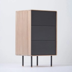 Cassettiera alta nera in legno di quercia con 3 cassetti 60x100 cm Fina - Gazzda