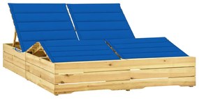 Lettino Prendisole Doppio E Cuscini Blu Reale Pino Impregnato /