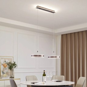 Lucande Lampada LED a sospensione Kolo, 86 cm, a 2 luci, marrone, dimmerabile
