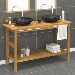 Mobile Vanità Bagno E Lavandini Marmo Nero Legno Massello Teak /