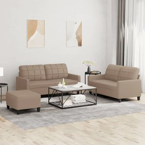 Set Di Divani 3 Pz Con Cuscini Cappuccino İn Similpelle /