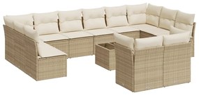 Set divano da giardino 13 pz con cuscini beige in polyrattan