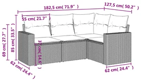 Set divano da giardino 4 pz con cuscini marrone in polyrattan
