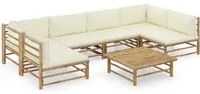 Set Divani da Giardino 7 pz con Cuscini Bianco Crema in Bamb cod mxl 48104