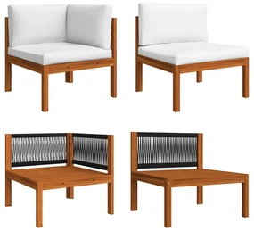 Set divani da giardino 8 pz con cuscini crema massello acacia