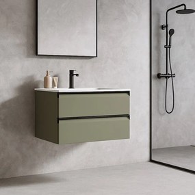 Mobile da bagno sospeso sotto lavabo L 79.5 x H 40 x P 45.5 cm verde salvia laccato opaco, 2 cassetti Fusion