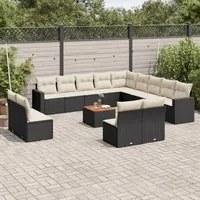 Set Divani da Giardino 14pz con Cuscini in Polyrattan Nero 3224376