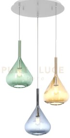 Sospensione bianco 3 luci tonda vetri am + ve + bl 1177bi-s3 t-mc