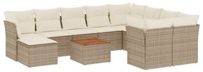 Set divani da giardino 11 pz con cuscini beige in polyrattan