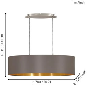Eglo 55271 - Lampadario a sospensione con filo MASERLO 2xE27/60W/230V marrone