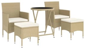 Set Bistrot da Giardino 5 pz Polyrattan e Vetro Temperato Beige