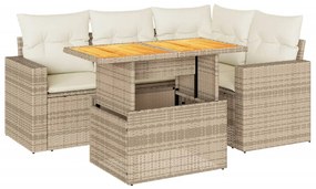 Set divano da giardino 5 pz con cuscini beige in polyrattan