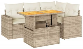 Set divano da giardino 5 pz con cuscini beige in polyrattan