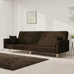 Divano Letto A 2 Posti Con 2 Cuscini Marrone Scuro İn Tessuto /