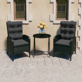 Set Da Bistrot Per Giardino 3 Pz İn Polyrattan E Vetro Nero /
