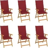 Sedie da Giardino 6 pz con Cuscini Rosso Vino Massello di Teak cod mxl 8434