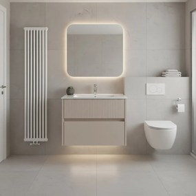 Mobile da bagno sospeso sotto lavabo Niwa 2 cassetti L 59.5 x H 50 x P 45.5 cm beige laccato cannettato