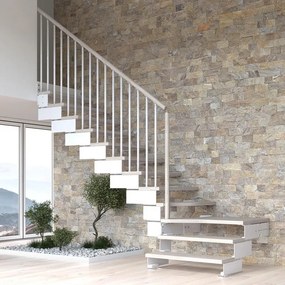 Scala a rampa ¼ di giro Gala IRIS, larghezza 60 cm, struttura in acciaio bianco, gradini in legno faggio, colore bianco