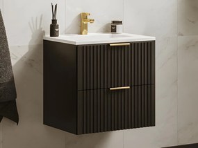 Mobile per bagno sospeso con scanalature e lavabo da incasso 60 cm Nero - ZEVARA