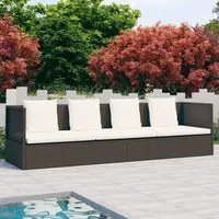 Lettino da Giardino con Cuscini in Polyrattan Marrone 49392