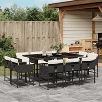 Set da Pranzo da Giardino 11 pz con Cuscini in Polyrattan Nero 3278153