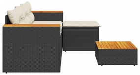 Set divani da giardino 3 pz con cuscini in polyrattan nero