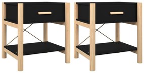 Tavolini da letto 2pz nero 42x38x45 cm in legno multistrato