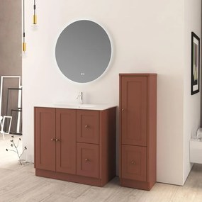 Mobile bagno da terra con lavabo HAMPTON L 90 x H 86 x P 46 cm terracotta, bianco lucido, bronzo in mdf effetto legno per vasca centrale