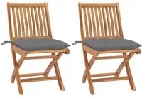 Sedie da Giardino 2 pz con Cuscini Grigi in Massello di Teak 3062449