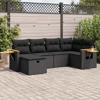 Set Divano da Giardino 6 pz con Cuscini Nero in Polyrattan 3325968