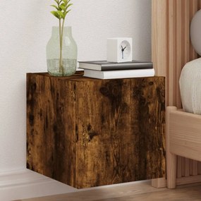 Mobile tv a parete con luci led rovere fumo 30,5x35x30 cm