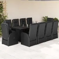 Set da Pranzo da Giardino 11 pz con Cuscini in Polyrattan Nero 3277639