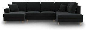 Divano angolare nero allungabile e con contenitore (con penisola a destra/a U) con rivestimento in velluto Kyoto – Cosmopolitan Design