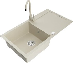 Mexen Leo lavello in granito 1-vasca con scolapiatti e miscelatore cucina Telma, beige - 6501-69-670200-69