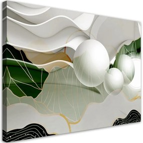 Quadro su tela, Astrazione verde con palline 3D  Dimensioni 90x60