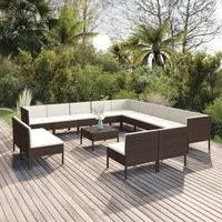 Set Divani da Giardino 14 pz con Cuscini in Polyrattan Marrone 3094487