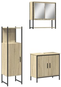 Set mobili da bagno 3 pz rovere sonoma in legno multistrato