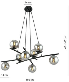 Lampadario Moderno Cadmo Acciaio Nero Grigio 8 Luci E14 Ip20