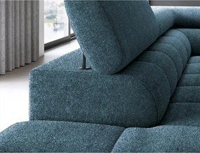 Divano angolare blu allungabile/con contenitore (con penisola a sinistra/a L) con rivestimento in bouclé Ferucce – ELTAP