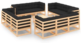 Set Divani Giardino 13 pz con Cuscini in Legno Massello di Pino