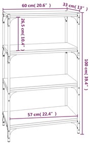 Libreria rovere marrone 60x33x100cm Legno Multistrato e Acciaio