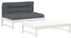 Set divani da giardino 2pz con cuscini in legno massello bianco