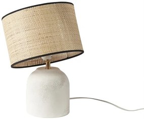 Lampada da tavolo bianca in ceramica effetto pietra e paralume in rafia H35 cm ROCHA